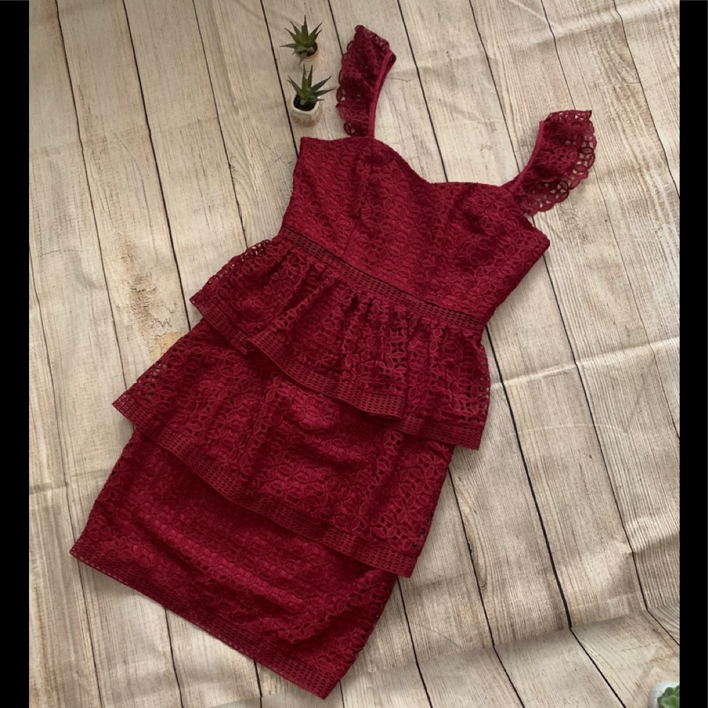 NWT Maroon dress with eyelet overlay by Just Me